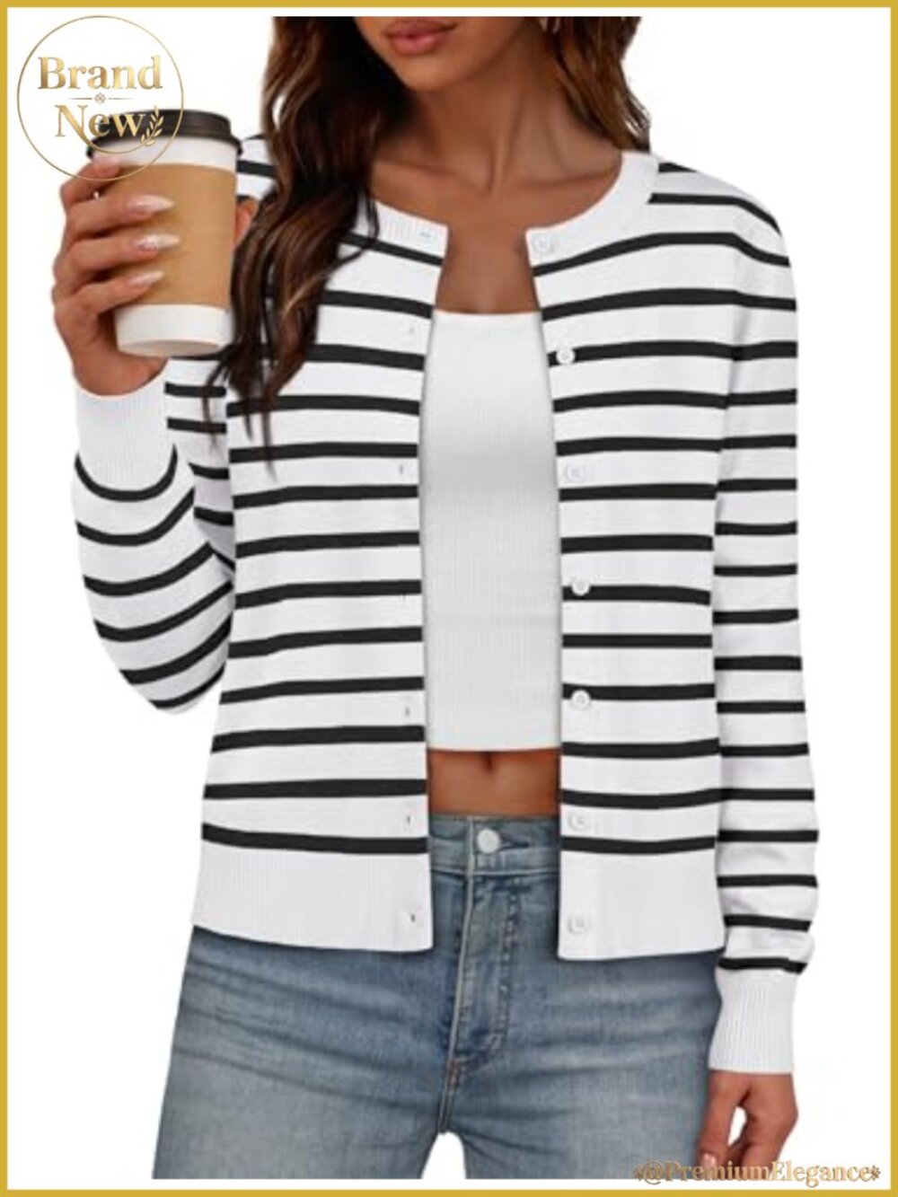 Lightweight Long Sleeve Striped Button Front Cardigan Sweater - Casual Fall